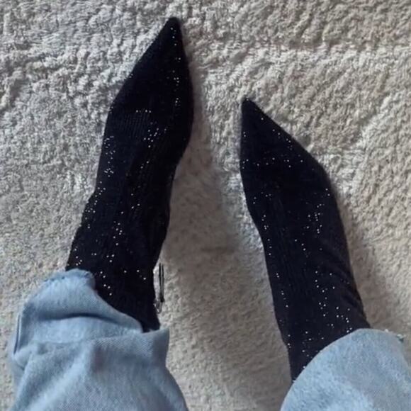 ZARA Black Pointed Toe Rhinestone Ankle Boots NWT – Size 6.5 & 8 - Picture 8 of 16